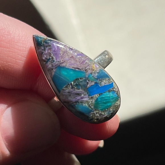 Siberian Charoite in Chrysocolla silver rings - Picture 6 of 7